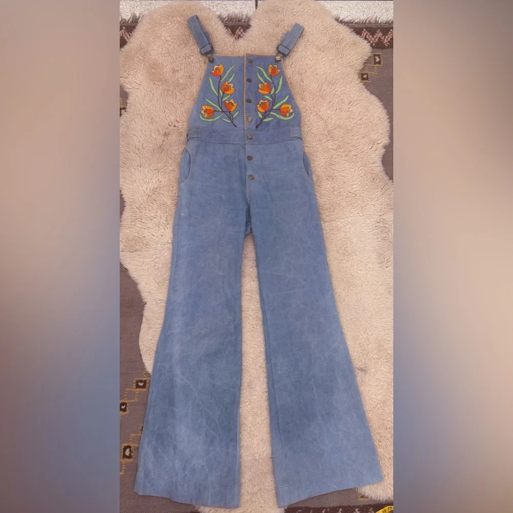 Chasing Unicorns Denim Overalls with Floral Embroidery - Picture 8 of 10